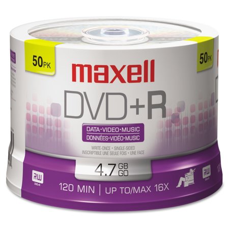 Maxell DVD+RDiscs, 4.7GB, Spindle, 50, PK50 639013
